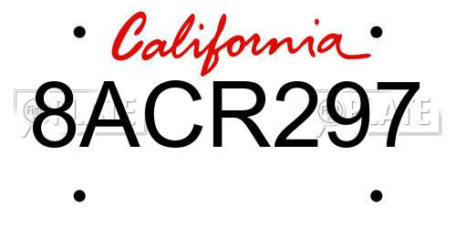 8ACR297 California License Plate