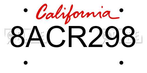 8ACR298 California License Plate