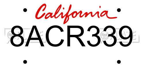 8ACR339 California License Plate