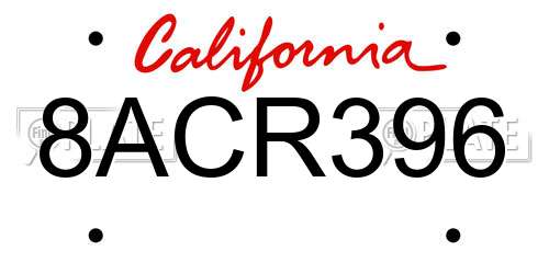 8ACR396 California License Plate
