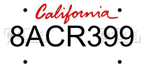 8ACR399 California License Plate