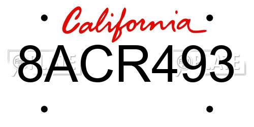 8ACR493 California License Plate