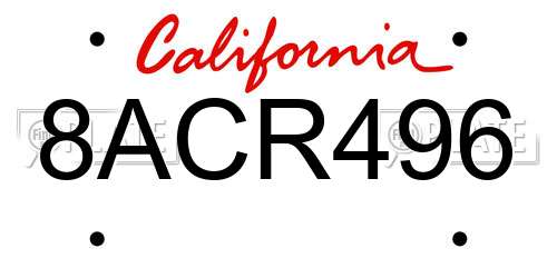 8ACR496 California License Plate