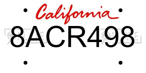 8ACR498 California License Plate