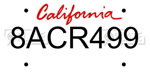 8ACR499 California License Plate
