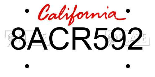 8ACR592 California License Plate