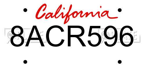 8ACR596 California License Plate