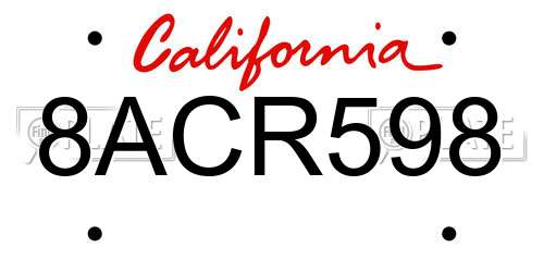 8ACR598 California License Plate