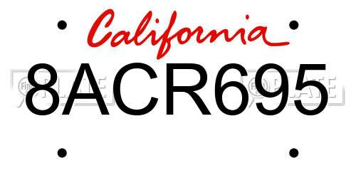 8ACR695 California License Plate