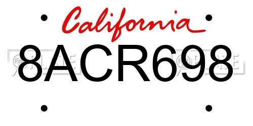 8ACR698 California License Plate