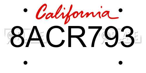 8ACR793 California License Plate