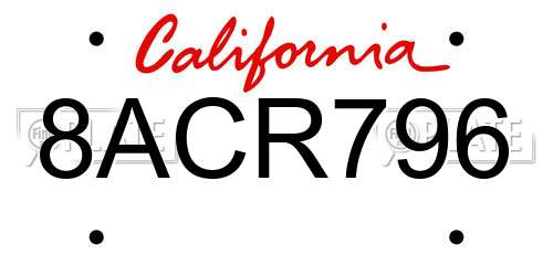 8ACR796 California License Plate