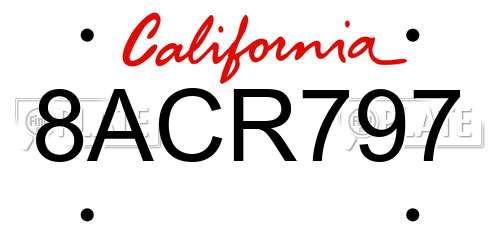 8ACR797 California License Plate