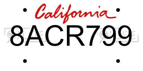 8ACR799 California License Plate