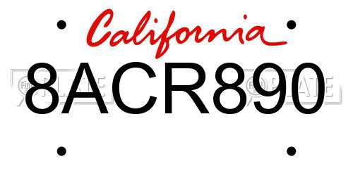 8ACR890 California License Plate
