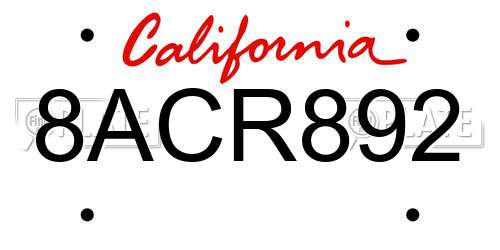 8ACR892 California License Plate