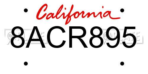 8ACR895 California License Plate