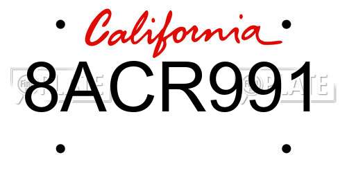 8ACR991 California License Plate