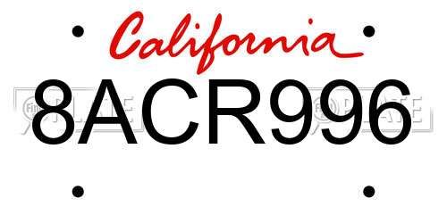 8ACR996 California License Plate