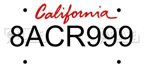 8ACR999 California License Plate