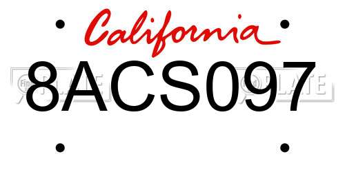 8ACS097 California License Plate