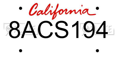 8ACS194 California License Plate