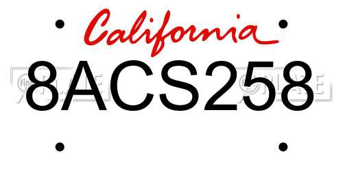 8ACS258 California License Plate