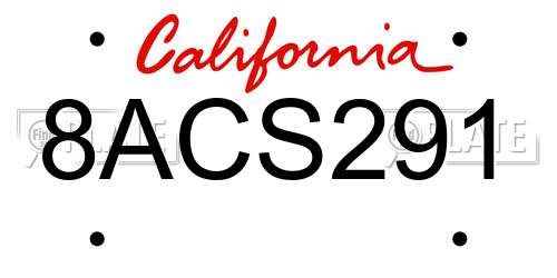 8ACS291 California License Plate