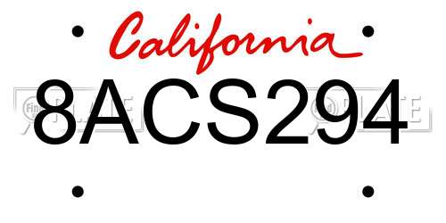 8ACS294 California License Plate