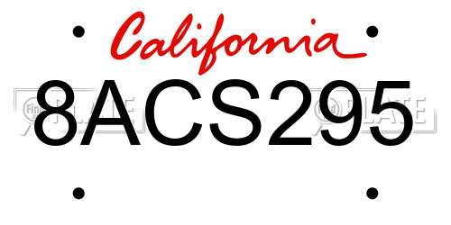 8ACS295 California License Plate