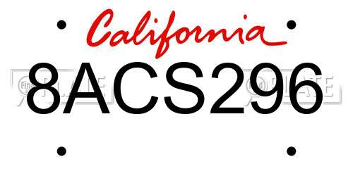 8ACS296 California License Plate