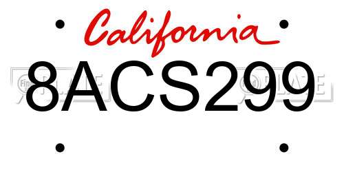 8ACS299 California License Plate