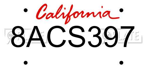 8ACS397 California License Plate