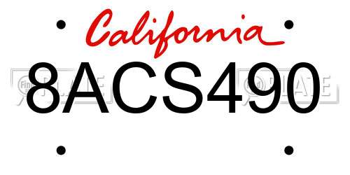 8ACS490 California License Plate