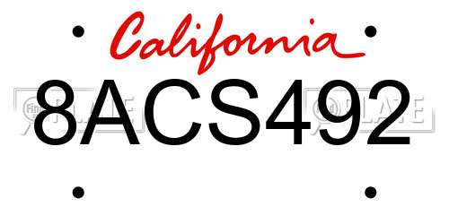 8ACS492 California License Plate