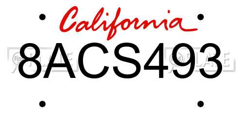 8ACS493 California License Plate