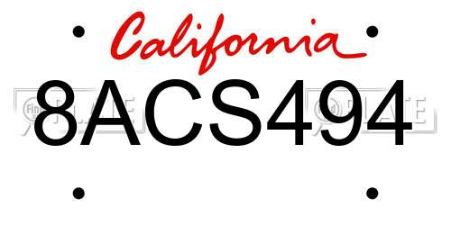 8ACS494 California License Plate