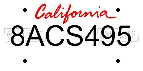 8ACS495 California License Plate