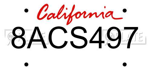 8ACS497 California License Plate