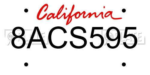 8ACS595 California License Plate