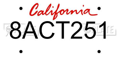8ACT251 California License Plate