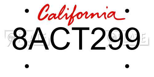 8ACT299 California License Plate