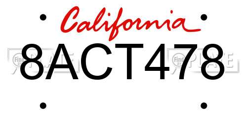 8ACT478 California License Plate