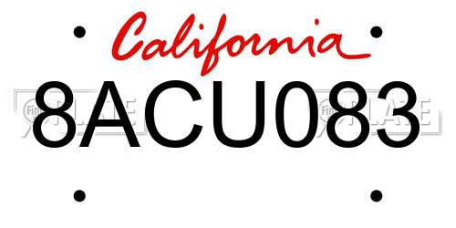 8ACU083 California License Plate