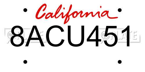 8ACU451 California License Plate