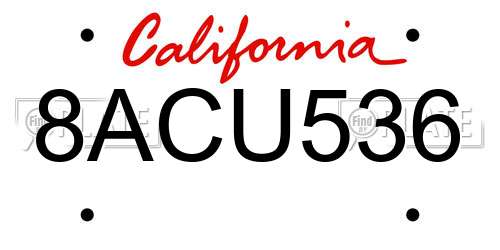 8ACU536 California License Plate