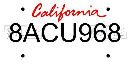 8ACU968 California License Plate