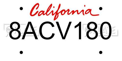 8ACV180 California License Plate