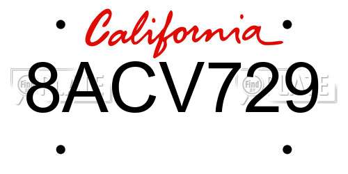 8ACV729 California License Plate