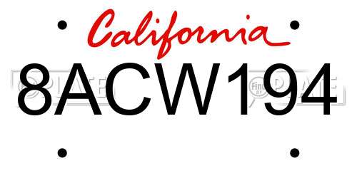 8ACW194 California License Plate